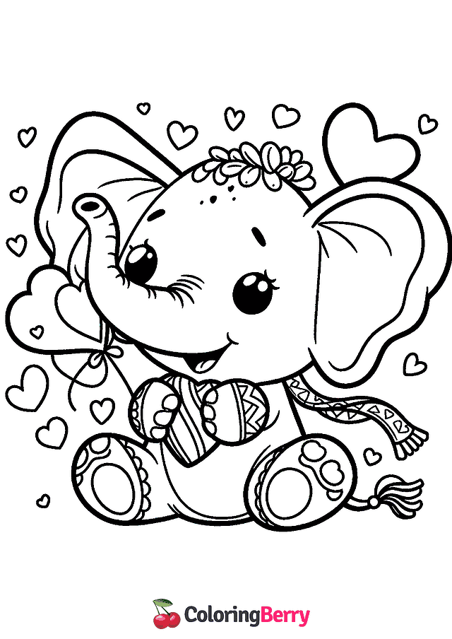 Valentine Elephant Coloring Page