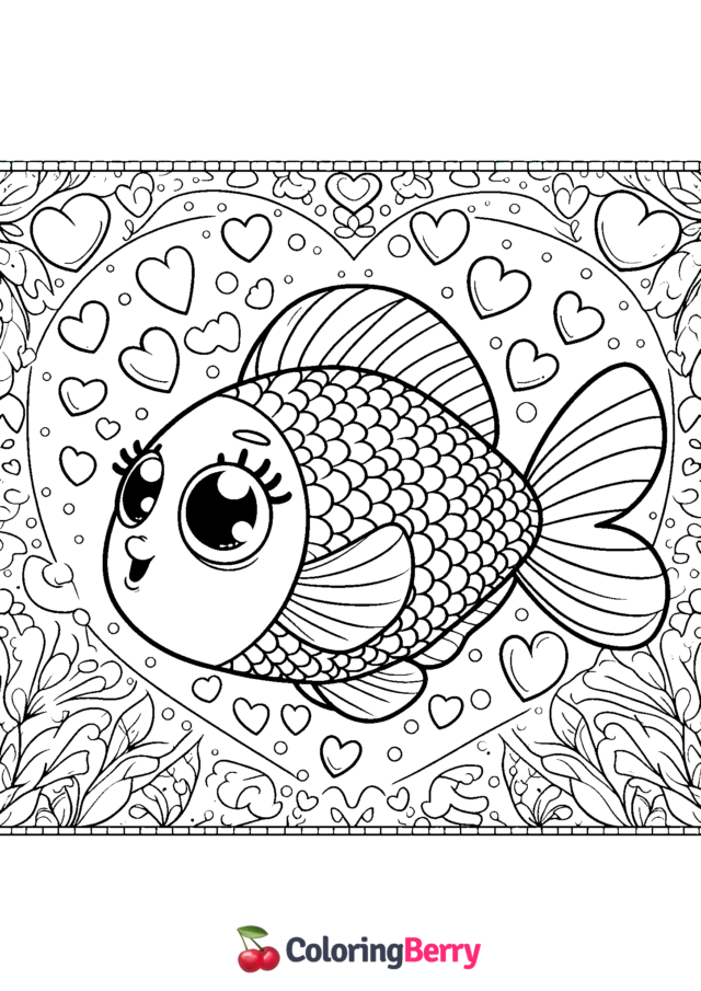 Valentine Fish Coloring Page