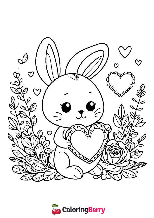 Valentine Hare Coloring Page