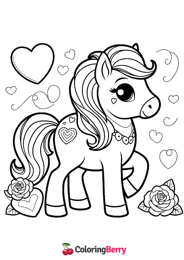 Valentine Horse Coloring Page