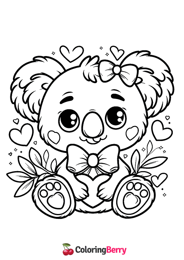 Valentine Koala Coloring Page