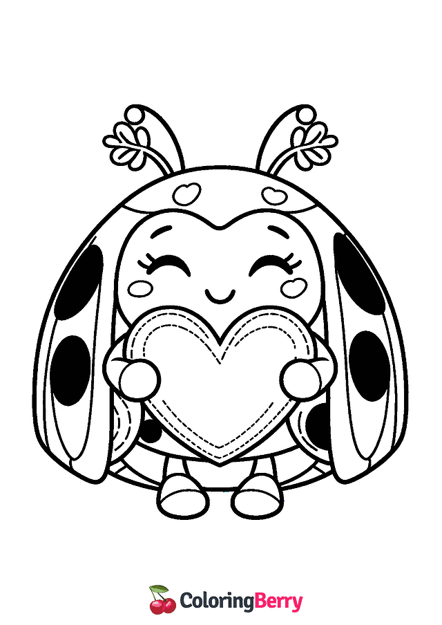 Valentine Ladybug Coloring Page