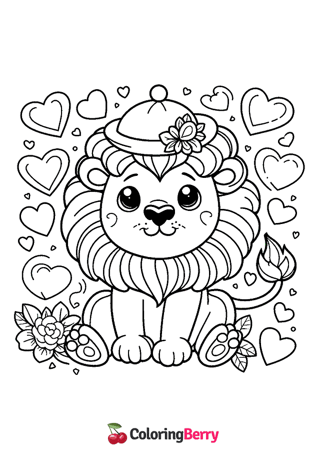 Valentine Lion Coloring Page