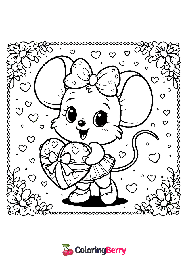 Valentine Mouse Coloring Page