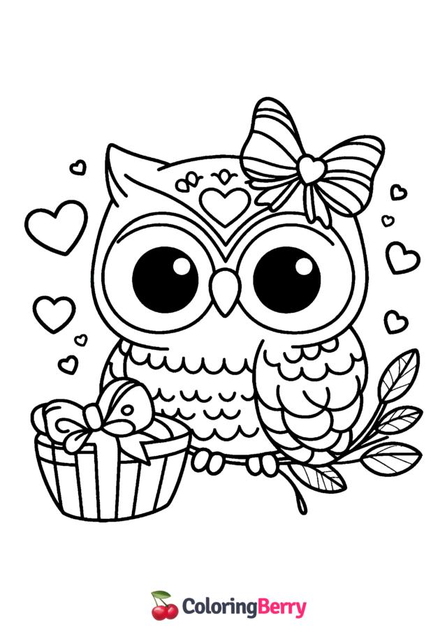 Valentine Owl Coloring Page