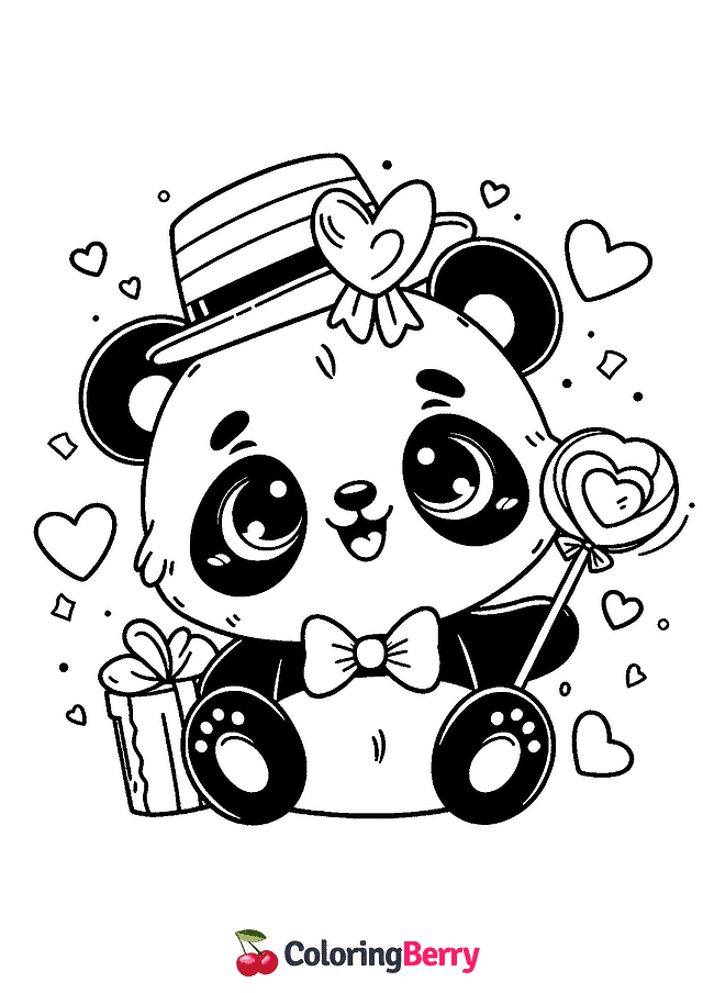 Valentine Panda Coloring Page