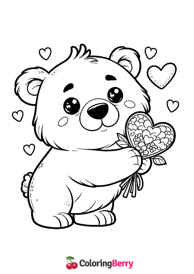 Valentine Polar Bear Coloring Page