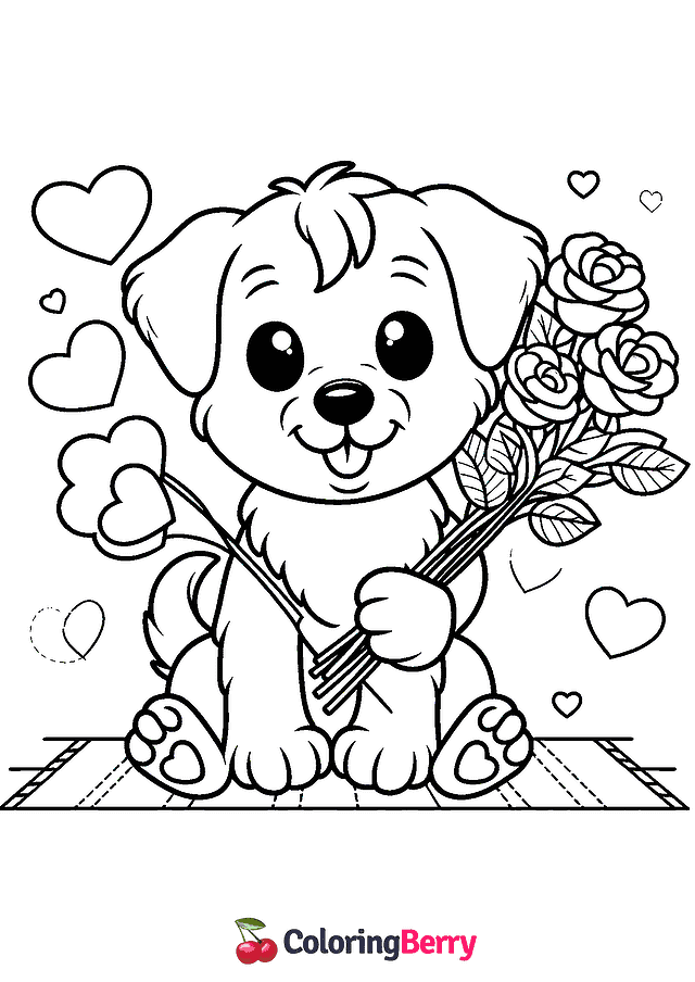 Valentine Puppy Coloring Page