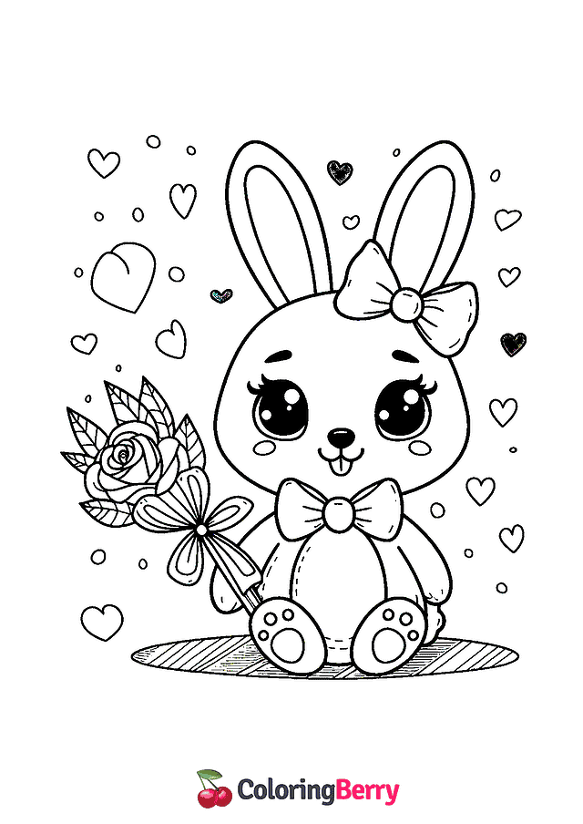 Valentine Rabbit Coloring Page