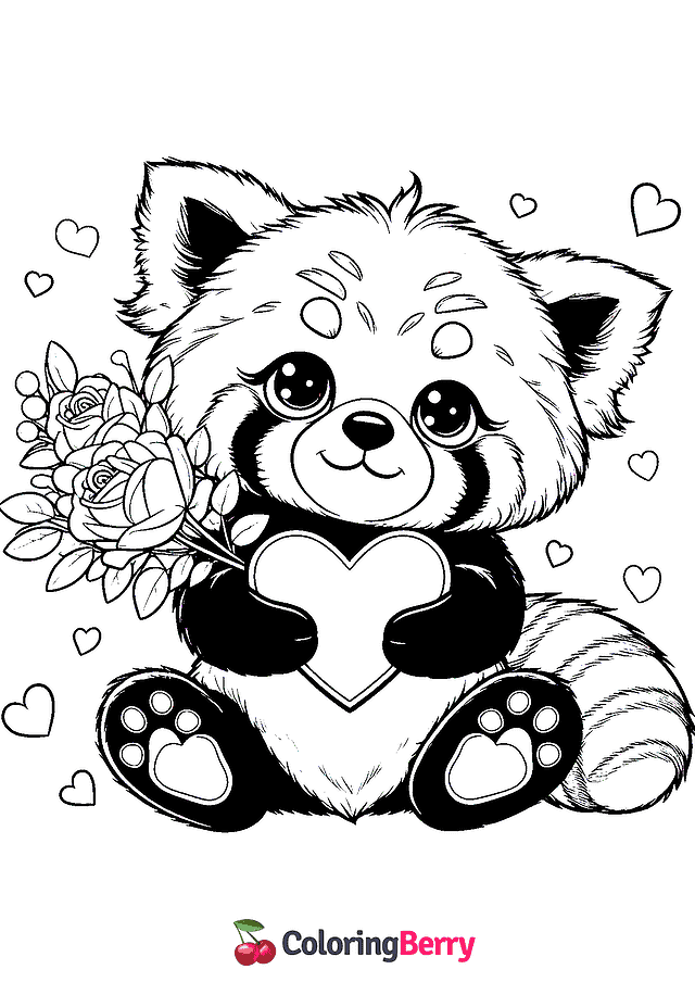 Valentine Red Panda Coloring Page