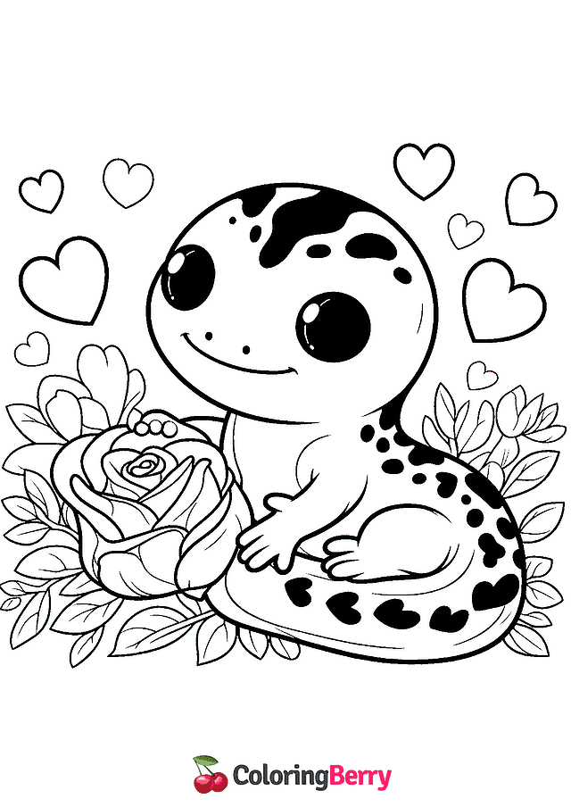 Valentine Salamander Coloring Page