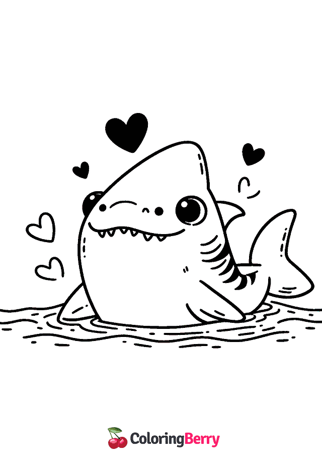 Valentine Shark Coloring Page