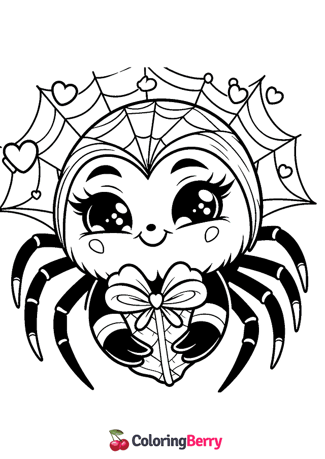 Valentine Spider Coloring Page