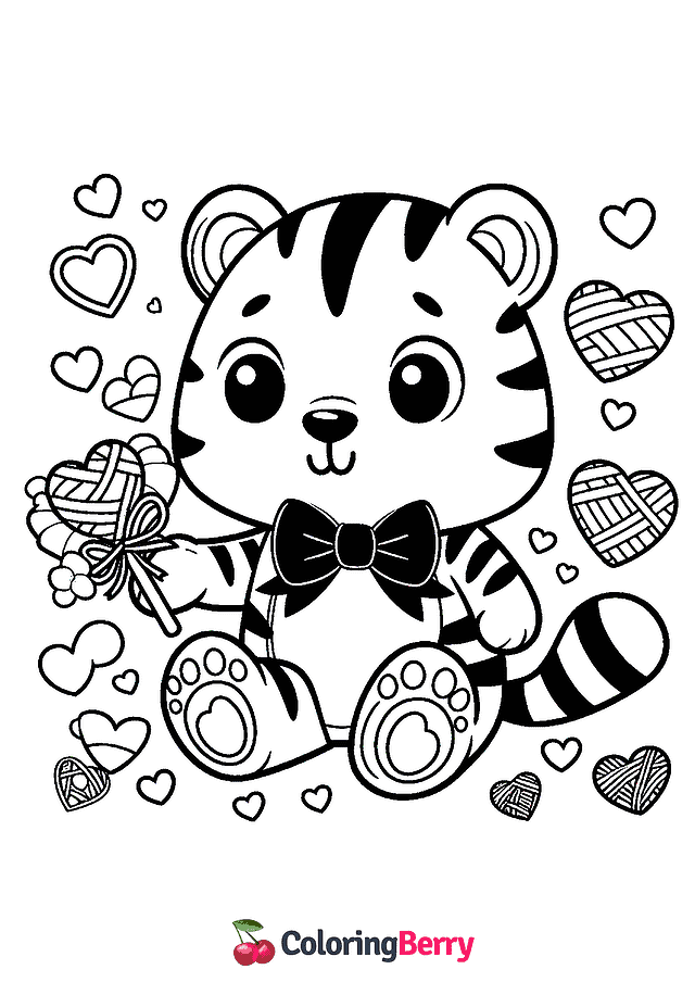 Valentine Tiger Coloring Page