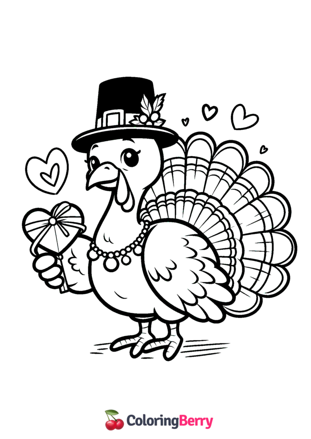 Valentine Turkey Coloring Page