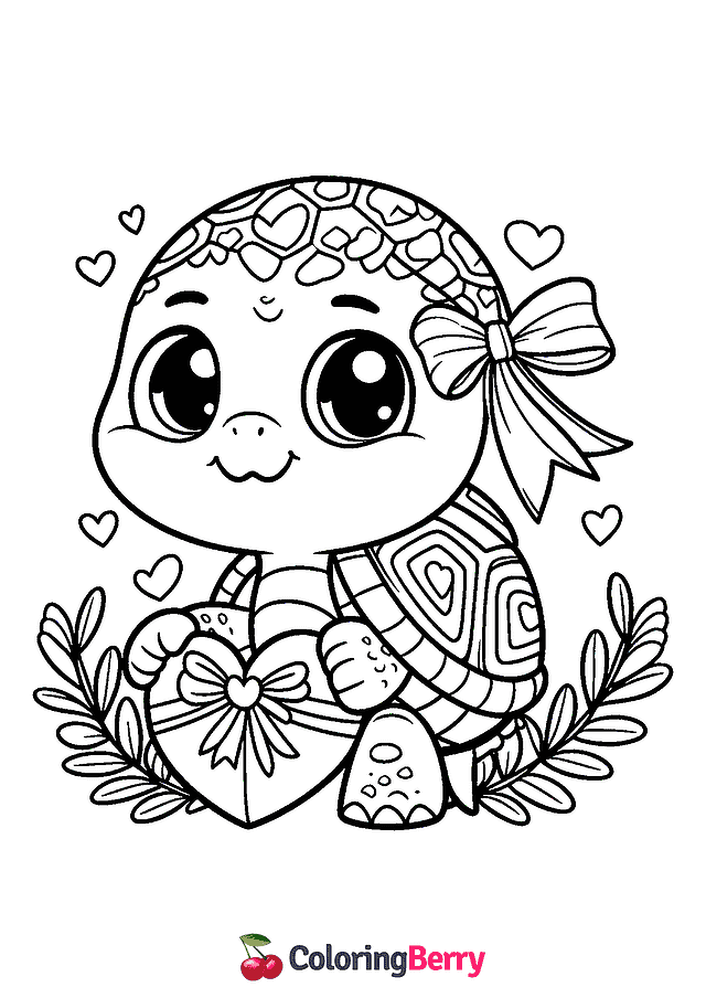 Valentine Turtle Coloring Page