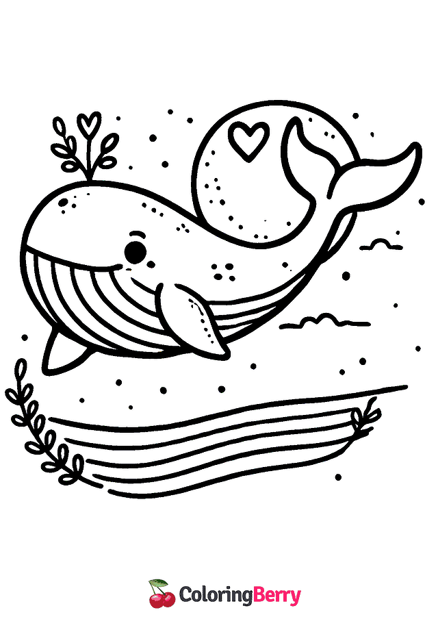 Valentine Whale Coloring Page