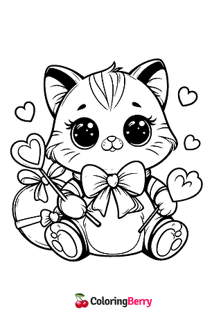 Valentines Cat Coloring Page