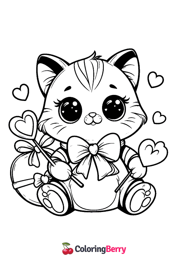 Valentines Cat Coloring Page