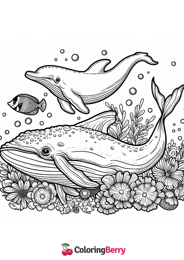 Whale and Dolphin Coloring Page