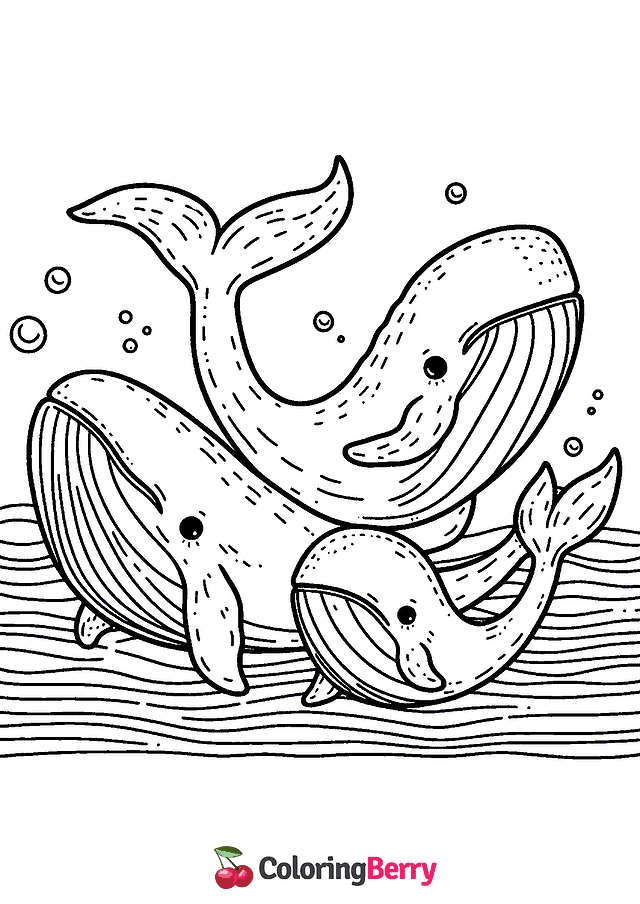 Whale Family Coloring Page