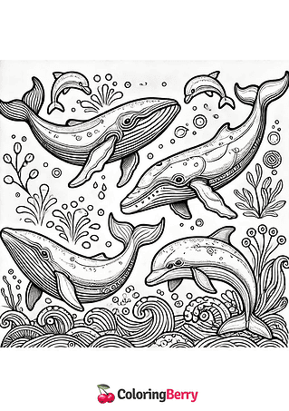 Whales and Dolphins Coloring Page