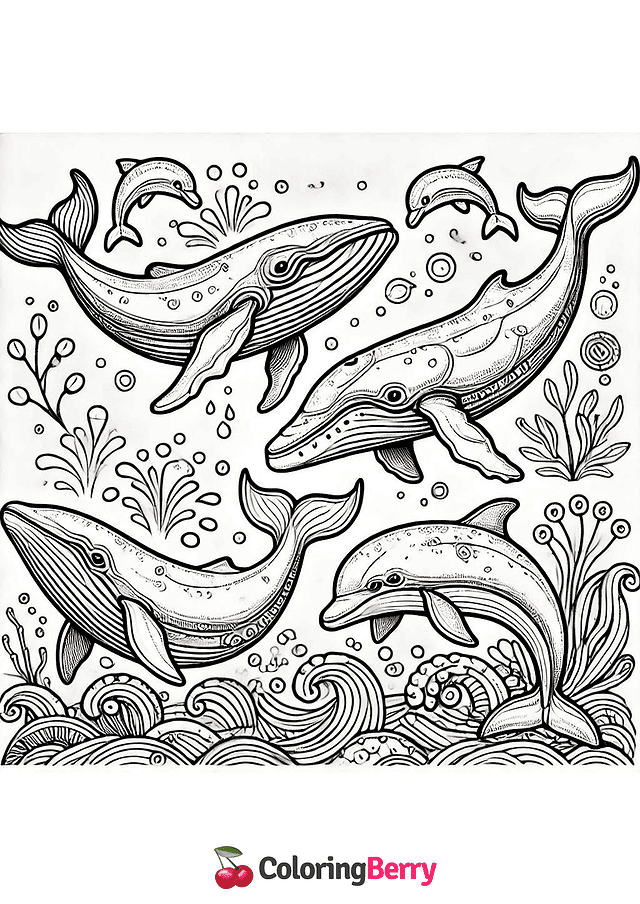 Whales and Dolphins Coloring Page