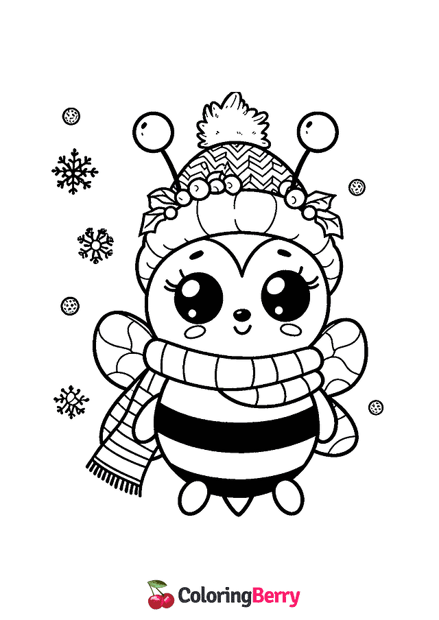 Winter Bee Coloring Page