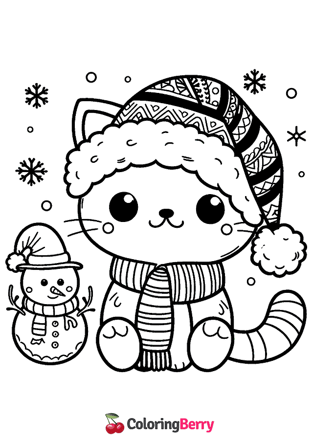 Winter Cat Coloring Page