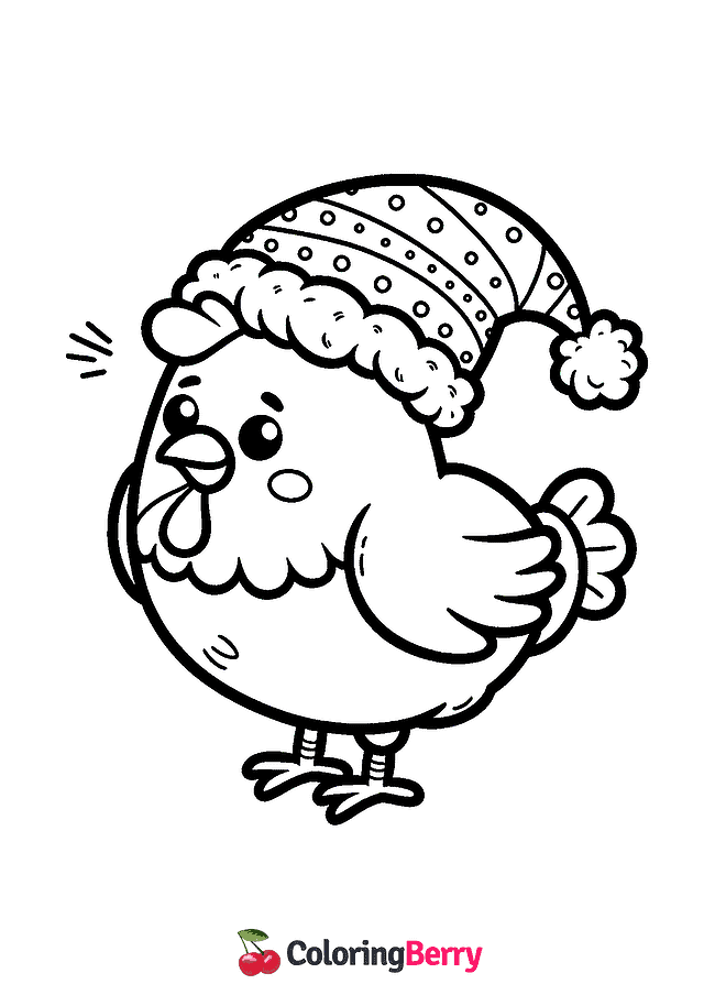 Winter Chicken Coloring Page