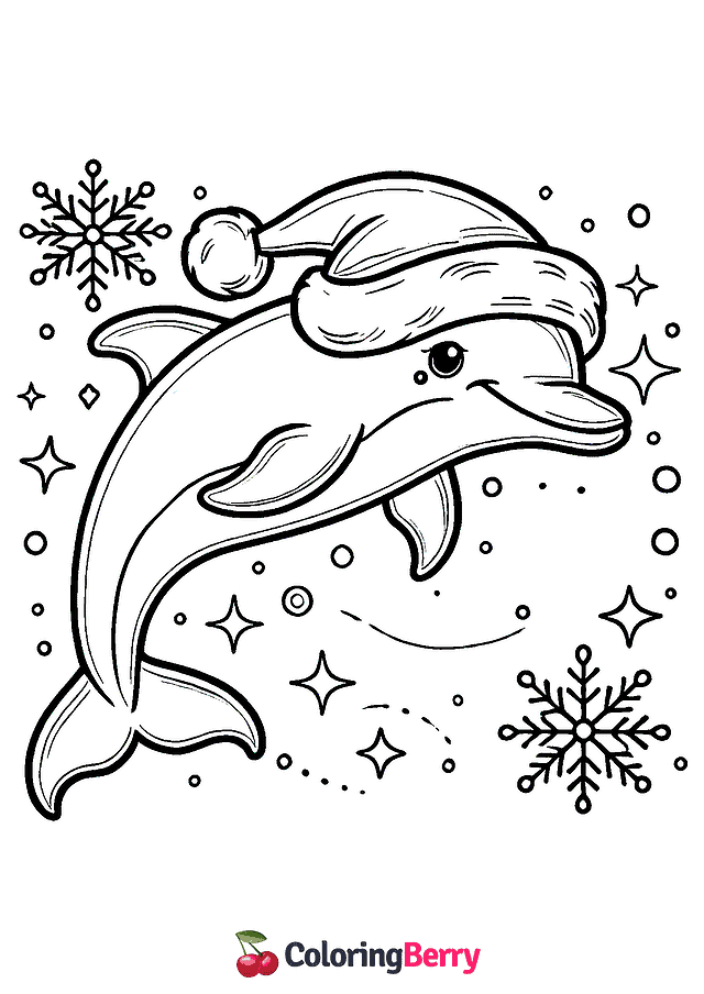 Winter Dolphin Coloring Page