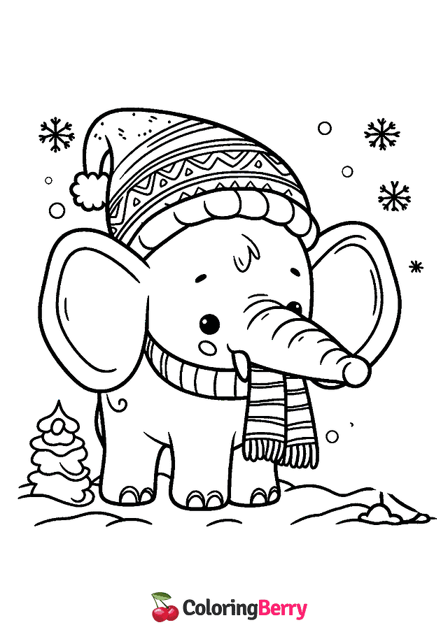 Winter Elephant Coloring Page