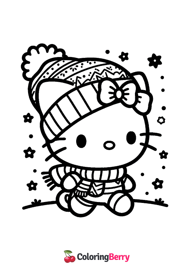 Winter Kitty Coloring Page