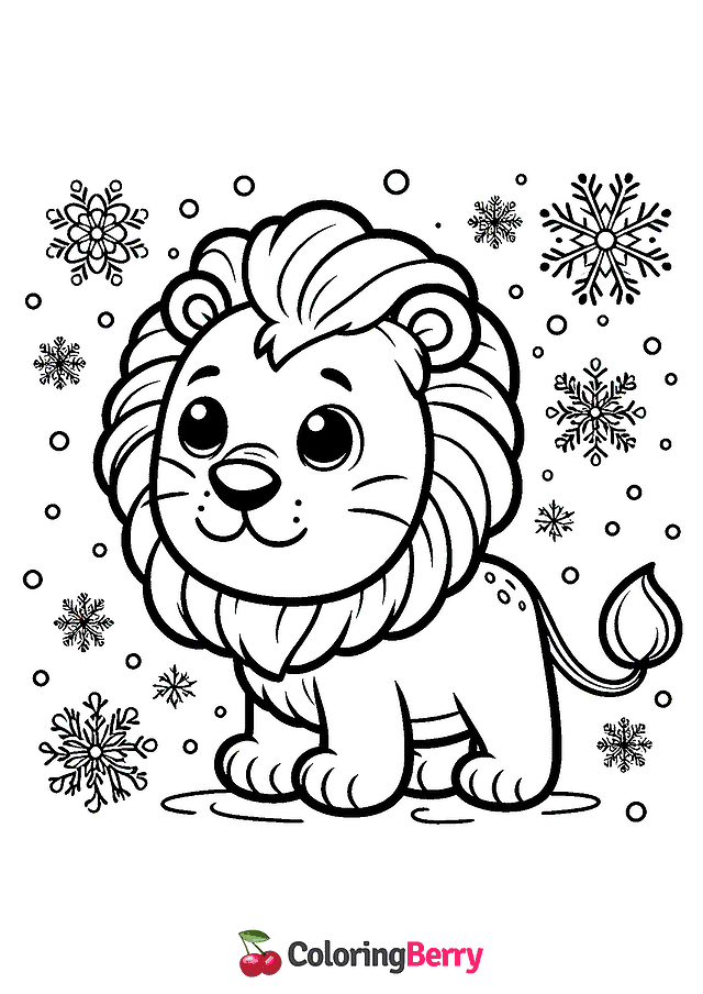 Winter Lion Coloring Page