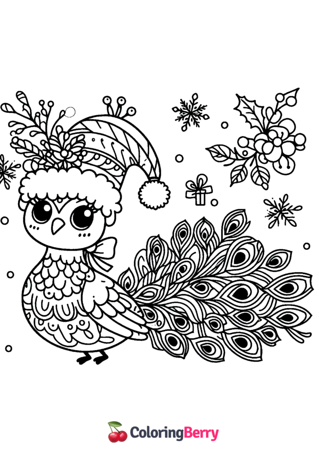 Winter Peacock Coloring Page