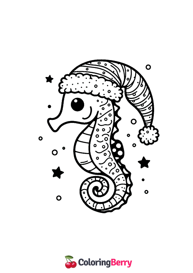 Winter Seahorse Coloring Page