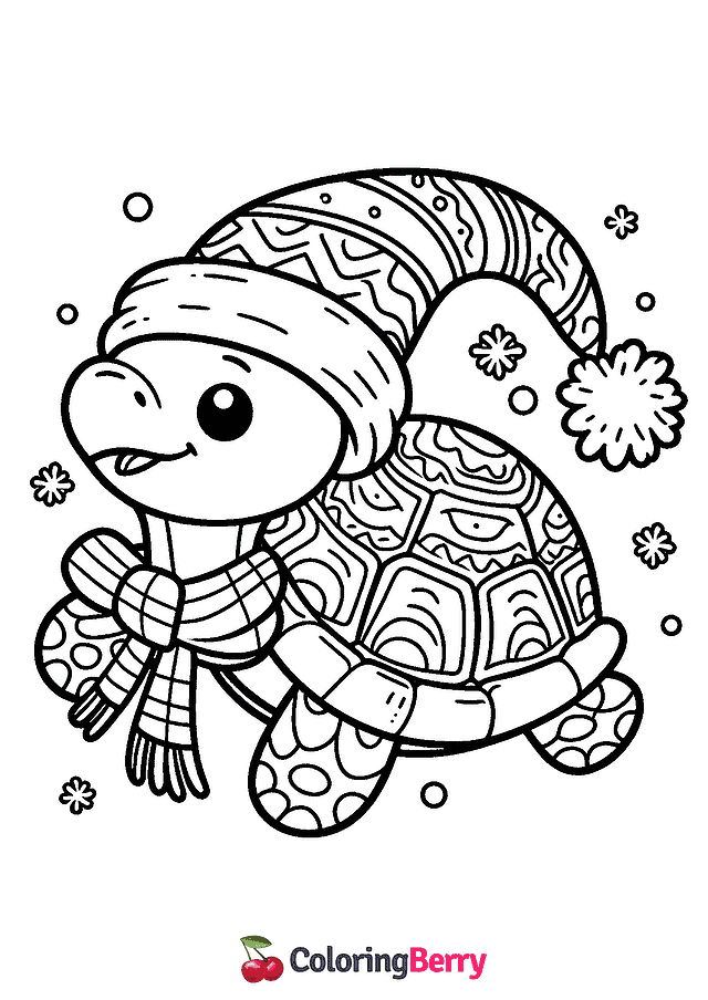 Winter Turtle Coloring Page