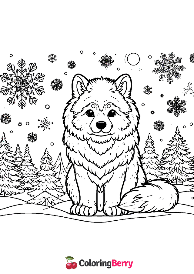 Winter Wolf Coloring Page