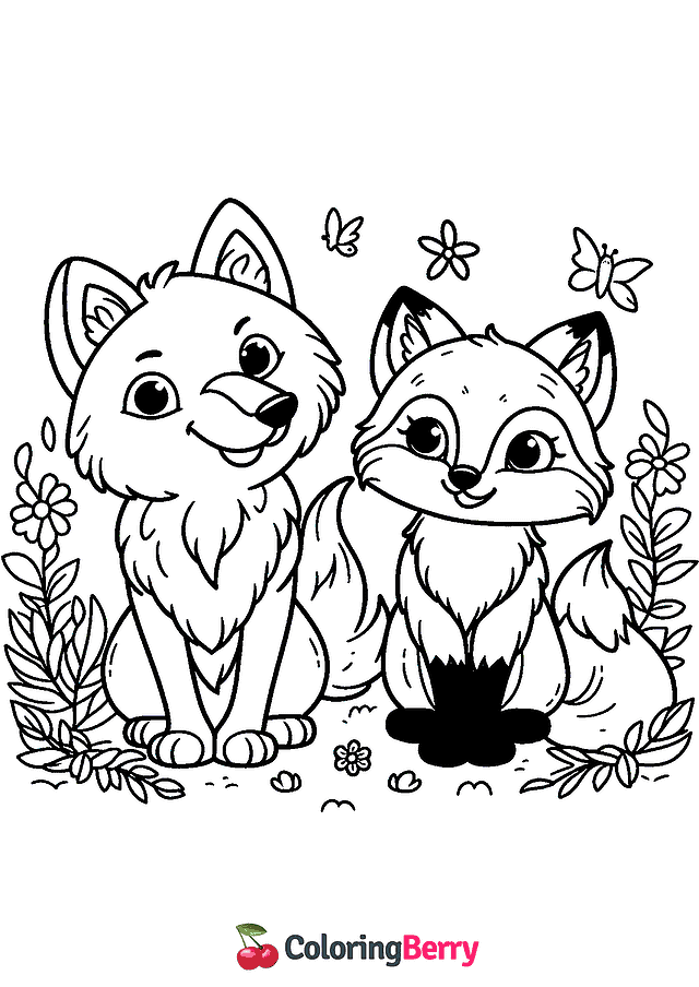 Wolf And Fox Coloring Page