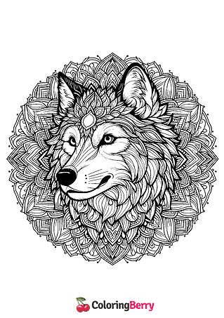 Wolf Mandala Coloring Page