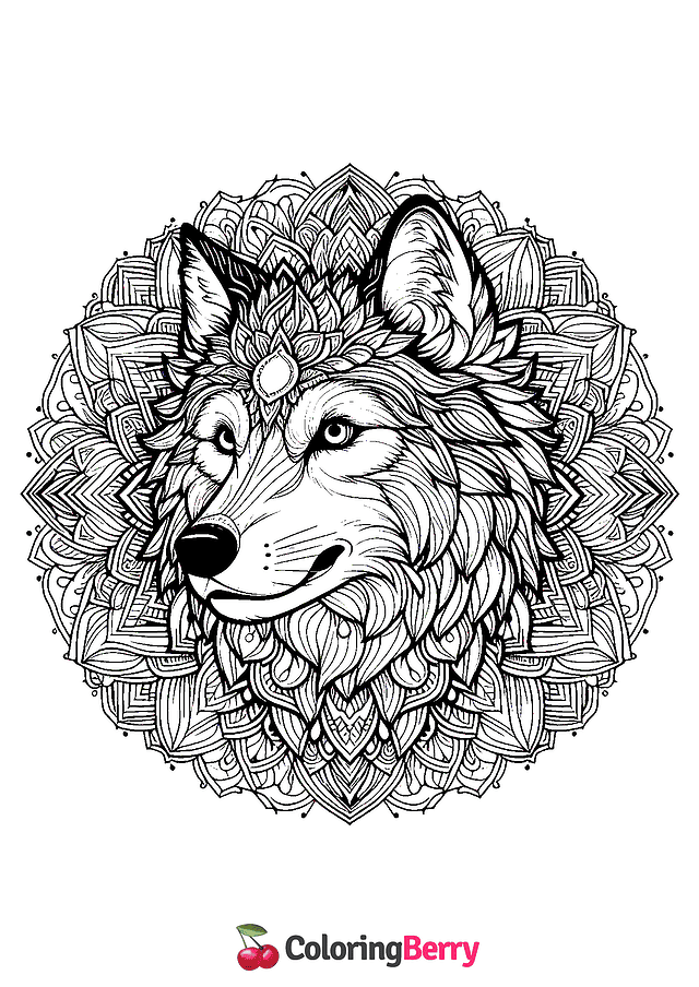 Wolf Mandala Coloring Page